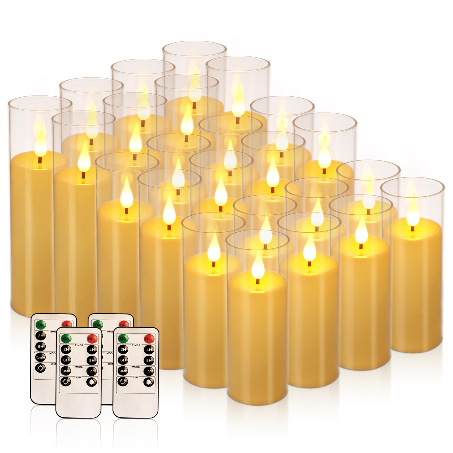 Set of 24 Waterproof Outdoor Flameless Candles, LED Candles with 4 Remote and Timer,(H 4" 5" 6" x D 2.2"),for Halloween Wedding Festiv